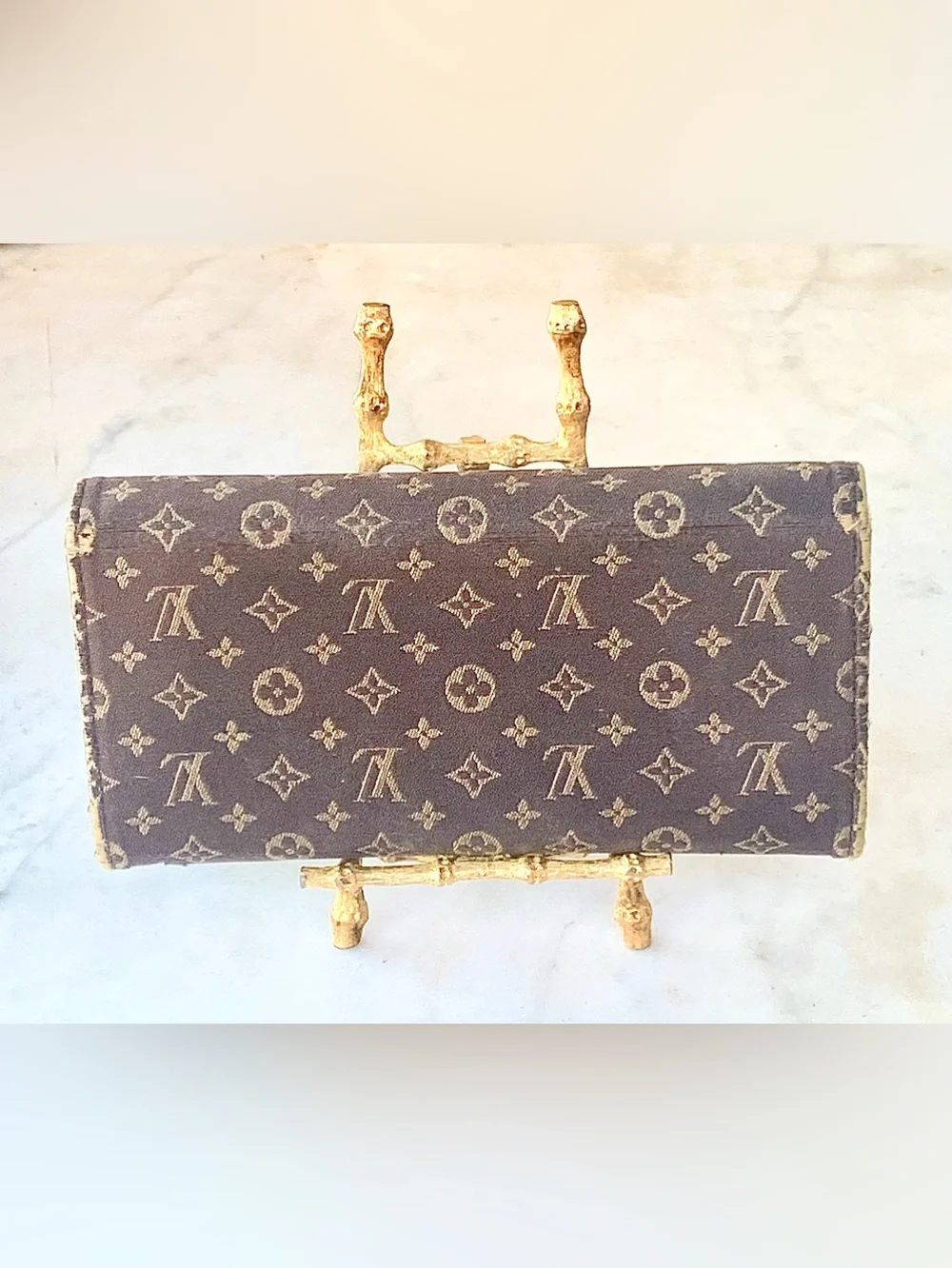 LOUIS VUITTON MINI LIN SARAH Brown CLOTH Monogram Continental Wallet VINTAGE